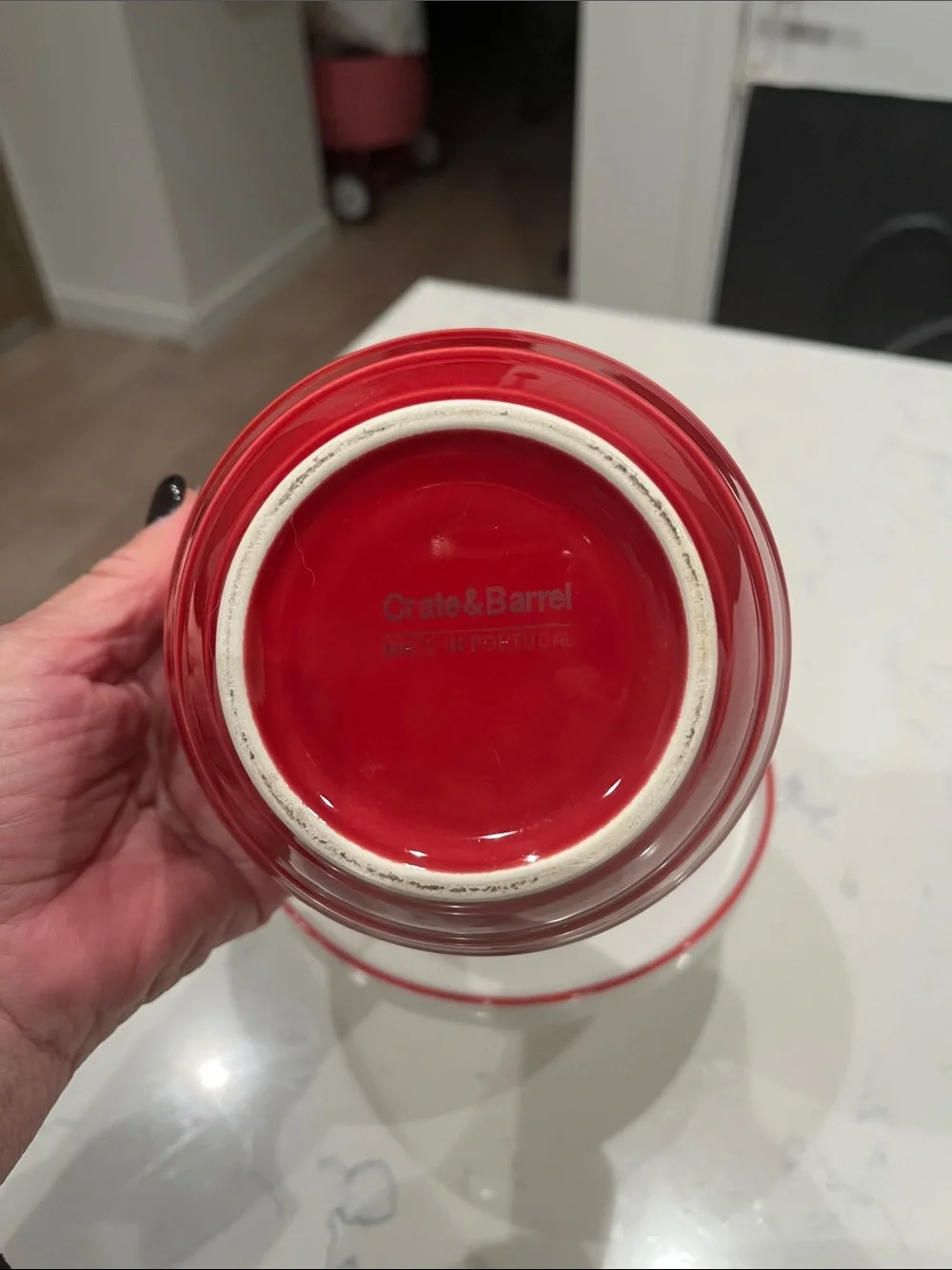 Crate&Barrel Red and Cream Ceramic Bowl with White Pedestal Plate